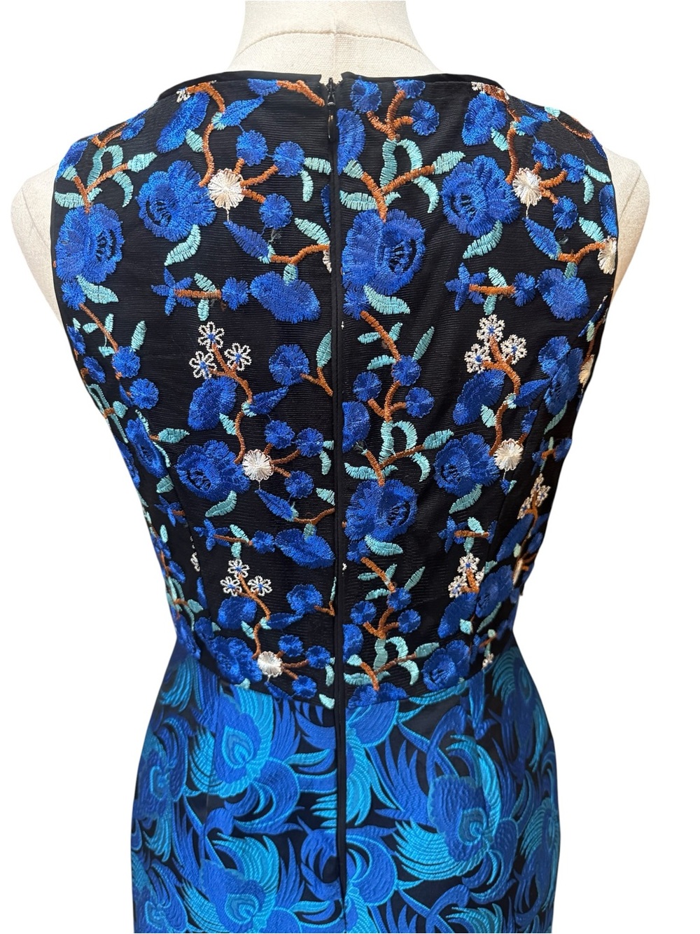 Belle Badgley Mischka Blue Embroidered High Low Jacquard Dress Size 6 - Picture 13 of 15